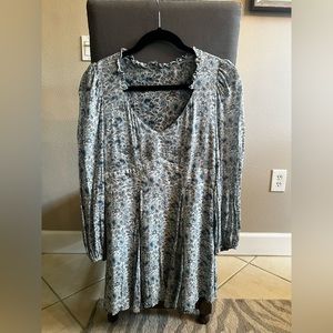 LoveShackFancy blue floral long sleeve mini dress